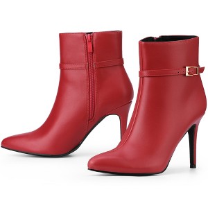 Allegra K Women's Pointed Toe Buckle Strap Stiletto Heels Ankle Boots - 1 of 3