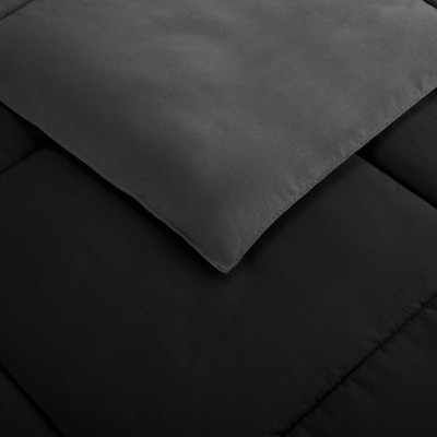Twin XL Black and Gray Microfiber Reversible Bed in a Bag Set