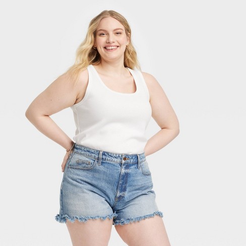 Women's Slim Fit Ribbed Shrunken Tank - Universal Thread™ White 1x