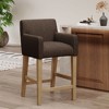Lyngins Contemporary 26" H Counter Height Bar Stool with Rounded Armrests, Upholstered Counter Stools with Solid Rubberwood H-Frame Base - 3 of 4