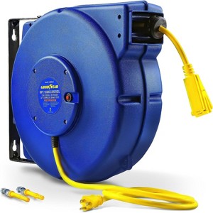 Goodyear Heavy-Duty Retractable Extension Cord Reel - 12AWG, 65' Length, Triple Tap Connector, 1875W Power - 1 of 4