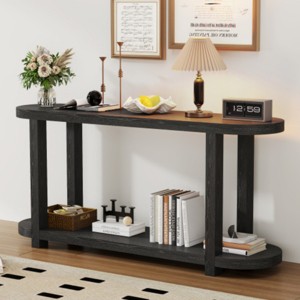 Modern Console Tables for Entryway with Streamlined Desktop and Bottom Shelf, Sleek Display Table for Study Room, Hallway or Entry Space-The Pop Home - 1 of 4