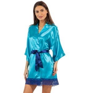 Ashford & Brooks Women's Satin Lace Short Duster Robe - 1 of 4