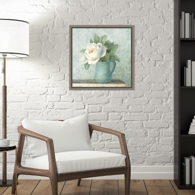 16-inch Square White and Blue Floral Canvas Print
