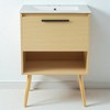 24" Natural Wood Bathroom Vanity with Ceramic Sink, Freestanding MDF Cabinet with Drawer and Open Shelf, Modern Style - 3 of 4