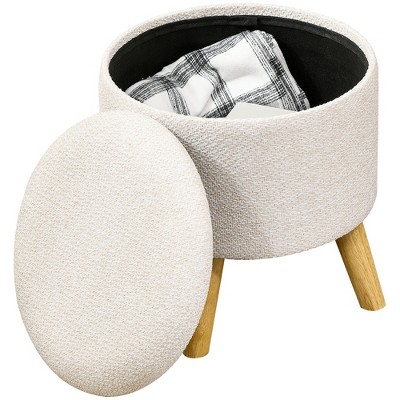 Homcom Storage Ottoman, Round Footstool With Linen Feel Fabric ...