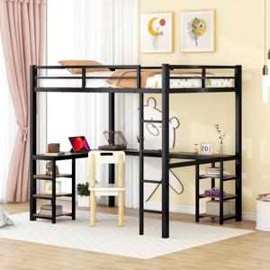 Streamdale Full Metal Loft Bed with Desk, Shelves, and Guardrails - 1 of 4
