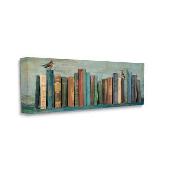 Stupell Industries Books And Birds Green Blue Textured Painting