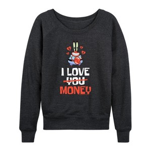 Women's - SpongeBob SquarePants - Valentine's Day Merchandise Lightweight French Terry Wide Neck Long Sleeve Shirt - 1 of 4