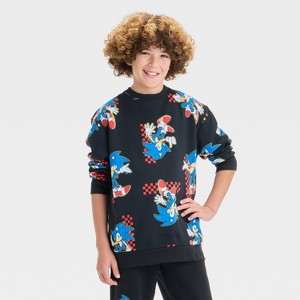 Boys' Sonic the Hedgehog Fleece Crewneck Sweatshirt - Black - 1 of 4