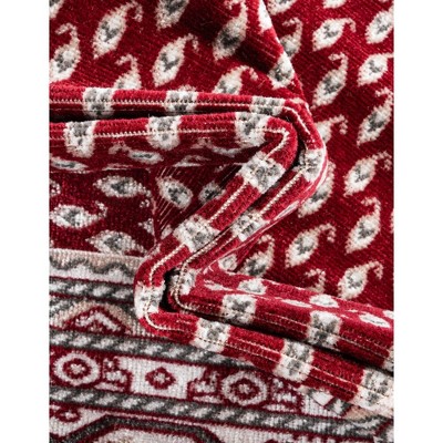 Red and Ivory Rectangular Synthetic Woven Area Rug