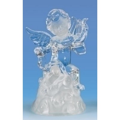 Roman 6.5" Pre-Lit Clear LED Religious Cherubs with Harp Christmas Tabletop Figurine