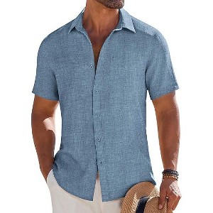 COOFANDY Mens Button Down Short Sleeve Shirt Casual Beach Shirt Summer Vacation Textured Shirts - 1 of 4