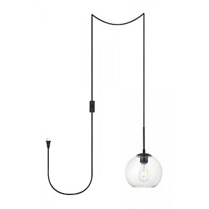 Elegant Lighting Baxter 1 Light Black plug-in pendant With Clear Glass - 1 of 4