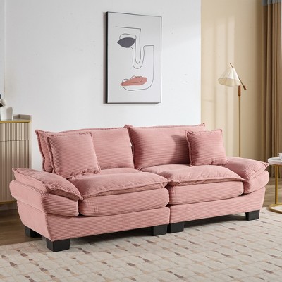 JUJABU 84'' Corduroy Sleeper Loveseat Sofa with Pillows and Comfy Upholstered for Bedroom, Living Room & More