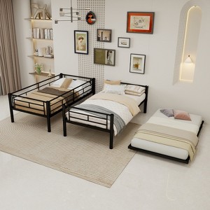 KWPZQEB Twin Over Twin Bunk Bed, Metal Industrial Bunkbeds Heavy Duty Bed with Ladders & Safety Guardrail, Convertible 2 Beds, No Spring Box Required - 1 of 4