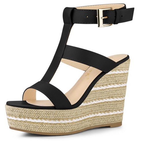 Allegra K Women's Espadrille Strappy Platform Wedges Sandals Black 7