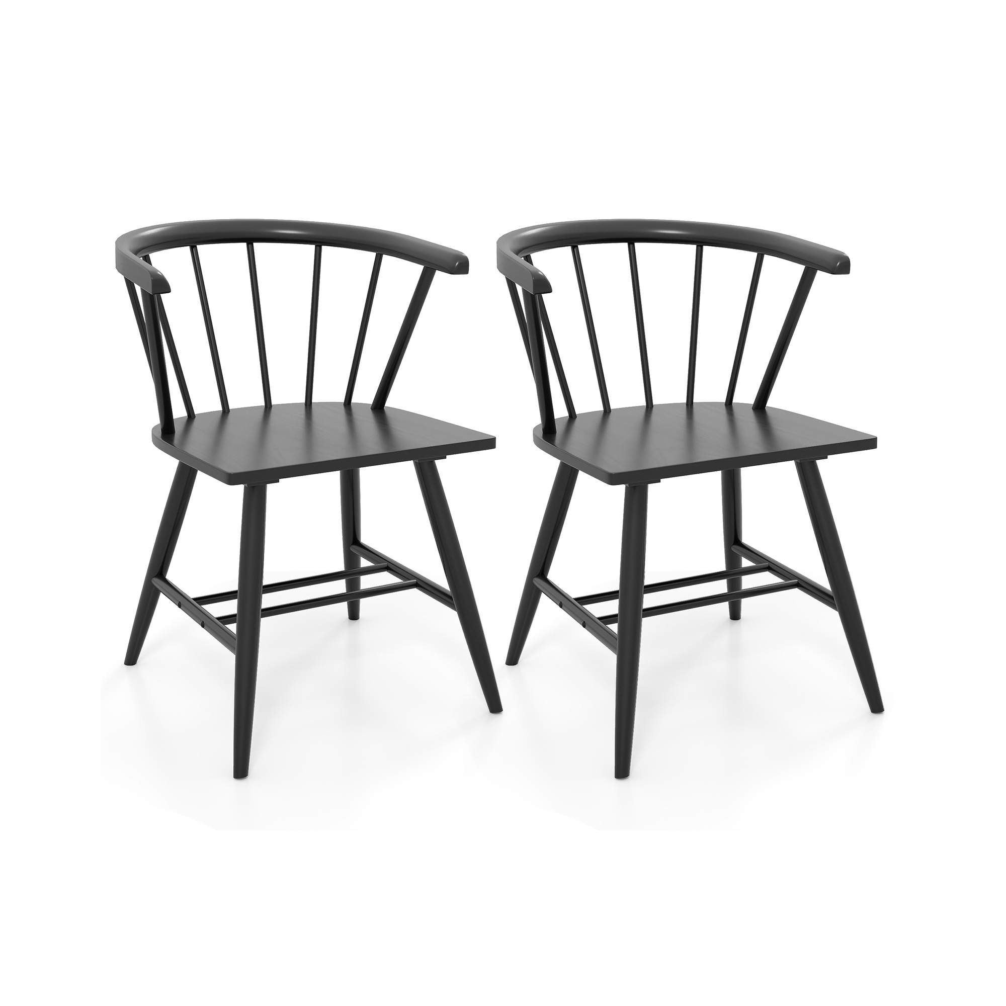 Costway Windsor Dining Chair Set of 2 w/Rubber Wood Frame Curved Spindle Back & Armrest