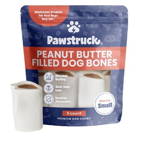 Pawstruck Small 3" Filled Dog Bones - Peanut Butter, Cheese & Bacon, or Beef Flavor - Made in USA Long Lasting Stuffed Femur Chew Treat - 1 of 4