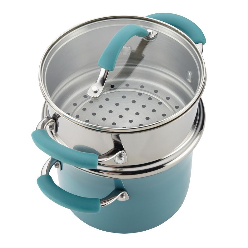 Rachael Ray 3 Quart Covered Multi-Pot Set with Steamer - Agave Blue, 5 of 8