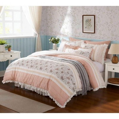 PAGED Comforter Set 9 Piece Cotton Percale Bedding Set with Comforter, Decorative Pillows, Lace Taping Embellishment