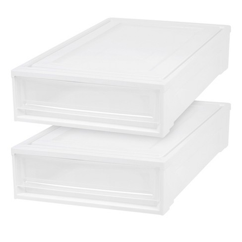 IRIS 3pk Plastic Storage Drawer Deep with Sliding Door White