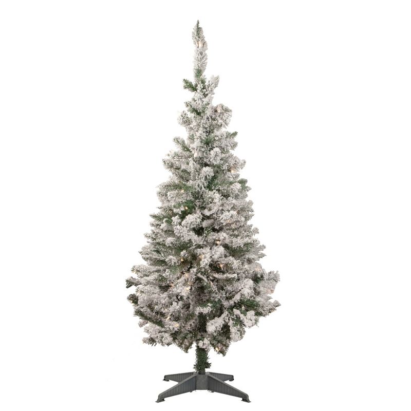 Northlight 4' Pre-Lit Flocked Pine Slim Artificial Christmas Tree, Clear Lights, 1 of 8