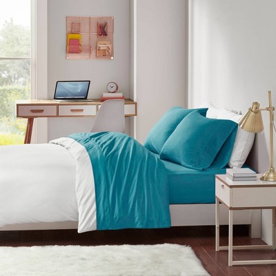 Teal Twin Jersey Knit Polyester Sheet Set
