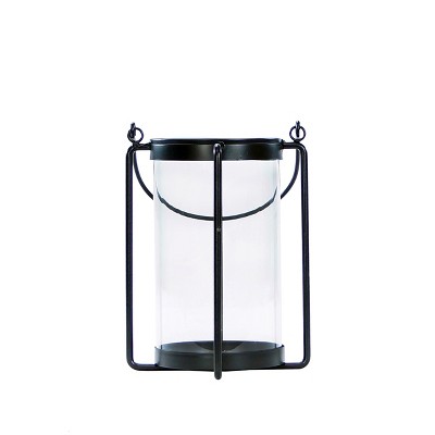 VIP Metal 9.5 in. Black Wireframe Pillar Candle Holder Lantern