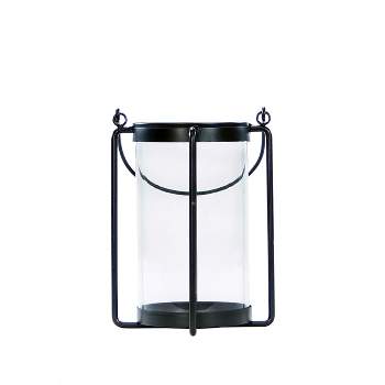 VIP Black Tabletop Hanging Metal Lantern Pillar Candle Holder 6.5L x 9.5W x 6.5H inches