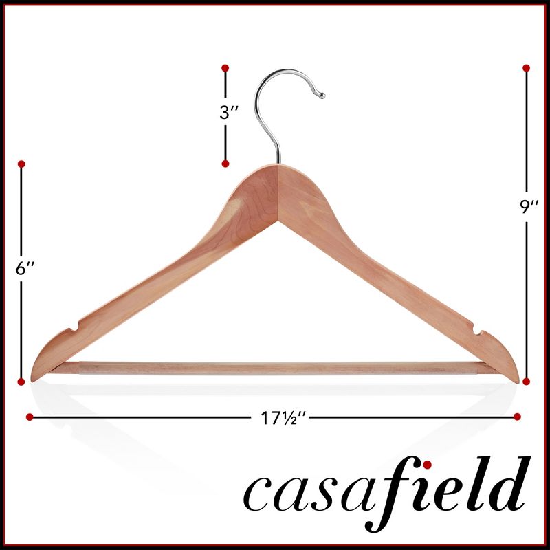 Casafield Red Cedar Wooden Suit Hangers with Smooth Finish, Non-Slip Pant Bar, and Chrome Swivel Hook, 5 of 8