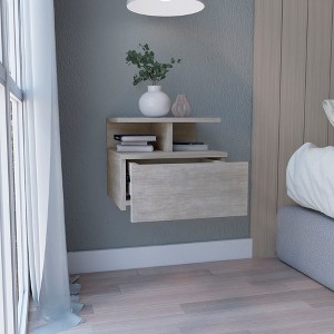 Floating Nightstand 12"H, Wall Mounted with Single Drawer and 2-Tier Shelf - 1 of 4