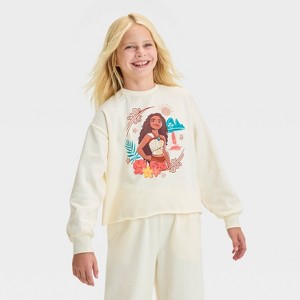 Girls' Moana 2 Dreamy Fleece Sweatshirt - Ivory - 1 of 4