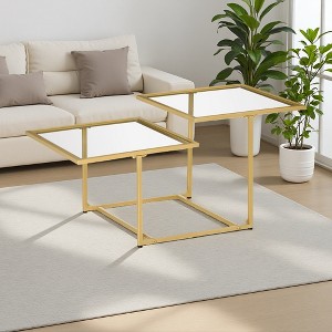 37.75" Tempered Glass Coffee Table (Gold Frame) - 1 of 4