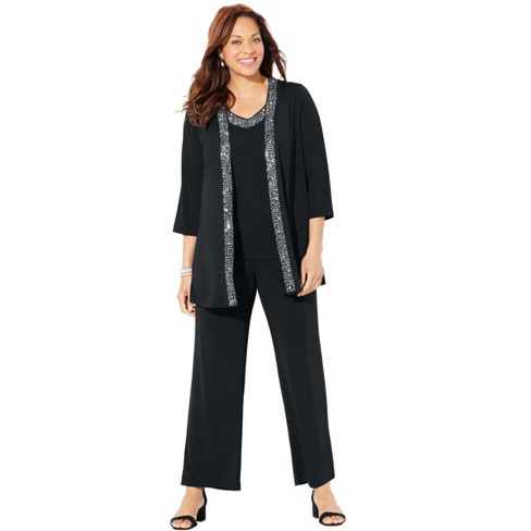 Catherines Women s Plus Size Petite Beaded 3 piece Cardigan Pant Set Target