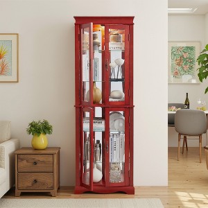 Wooakway 70"H Cherry Wood Lighted Glass Display Cabinet with Bulb Included for Living Room Kitchen Pantry - 1 of 4