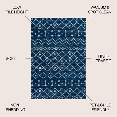 Navy and Cream Synthetic Rectangular 8' x 10' Area Rug