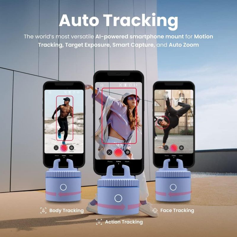 Pivo Pod Lite Auto Face Tracking Phone Holder, 360° Rotation, Handsfree Video Recording - Blue, 2 of 5