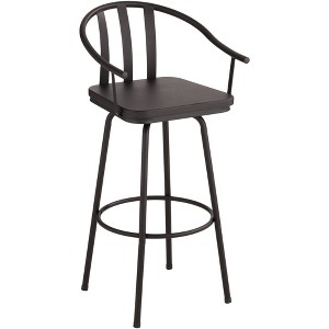 Elm Lane Lael Black Swivel Bar Stool 25 3/8" High Modern Industrial Wood Seat Curved Arm with Backrest Footrest for Kitchen Counter Height Island Home - 1 of 4