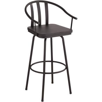 Elm Lane Black Bar Stool 25 3/8" High Modern Industrial Wood Seat Curved Arm with Footrest Backrest Kitchen Counter Height Island