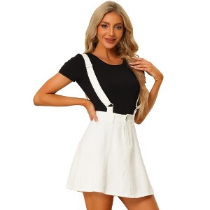 Allegra K Women's Denim A-Line Adjustable Strap Braces Mini Suspender Skirt - 1 of 4