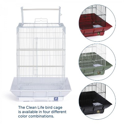Green and White Metal Bird Cage with Plastic Base