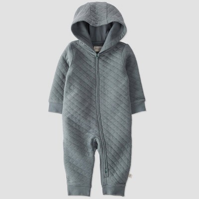 Image of Little Planet by Carter’s Organic Baby Boys' Hooded Jumpsuit - Slate Gray Newborn