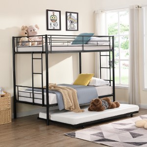 Ridstar 65 in. H Modern Twin Size Metal Bunk Bed with Pull-Out Bed-Black - 1 of 4