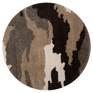 Beige Abstract Loomed Round Area Rug - (5