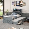 KTMBDW Bed Frame with Bookcase Storage Headboard, Charging Station, Wooden Bed Frame with Trundle, No Box Spring Needed - 2 of 4