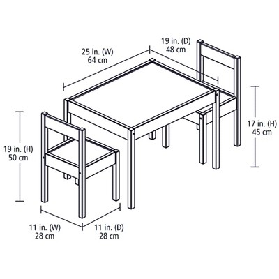 PJ Wood 3 Piece Natural Rubberwood Table and Chairs Set with White Wipeable Surface