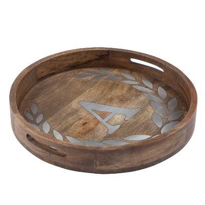 GG Collection Heritage Collection Mango Wood Round Tray With Letter "A"