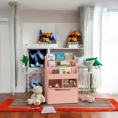 Alilang 23.50 Inch Multi-Tier Storage Shelf with Drawer and Open Compartments - Pink