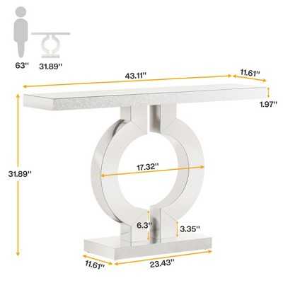 Lirago, 43" Mirrored Console Table with O-Shaped Base-Modern Silver Sofa Table, Easy Assembly,White